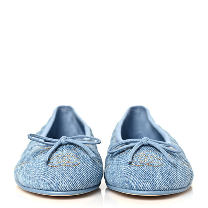 Chanel Denim Quilted CC Cap Toe Ballerina Flats 36.5 Light Blue 3 of 10
