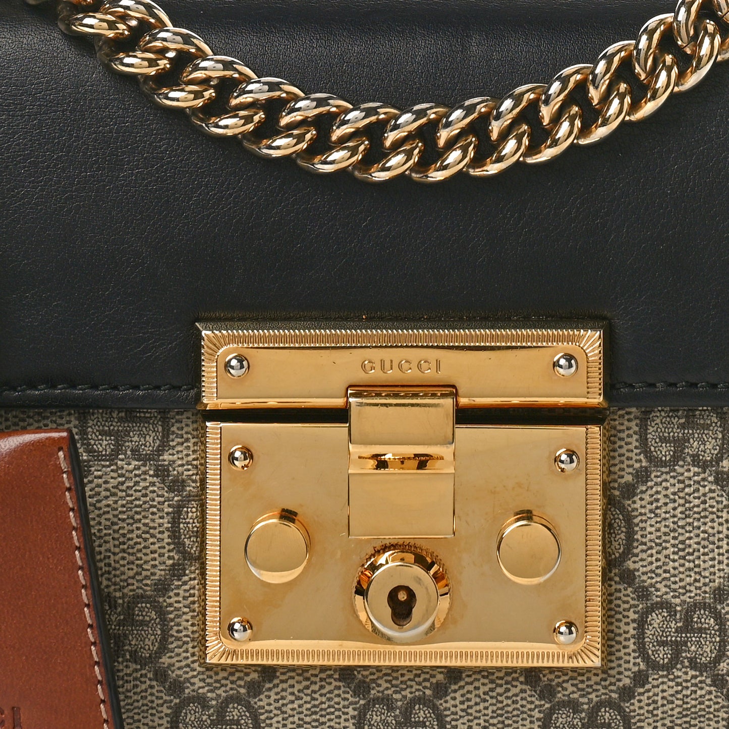 GG Supreme Monogram Calfskin Small Padlock Shoulder Bag Beige Black Cuir