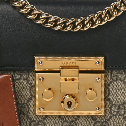 Gucci GG Supreme Monogram Calfskin Small Padlock Shoulder Bag Beige Black Cuir 9 of 12