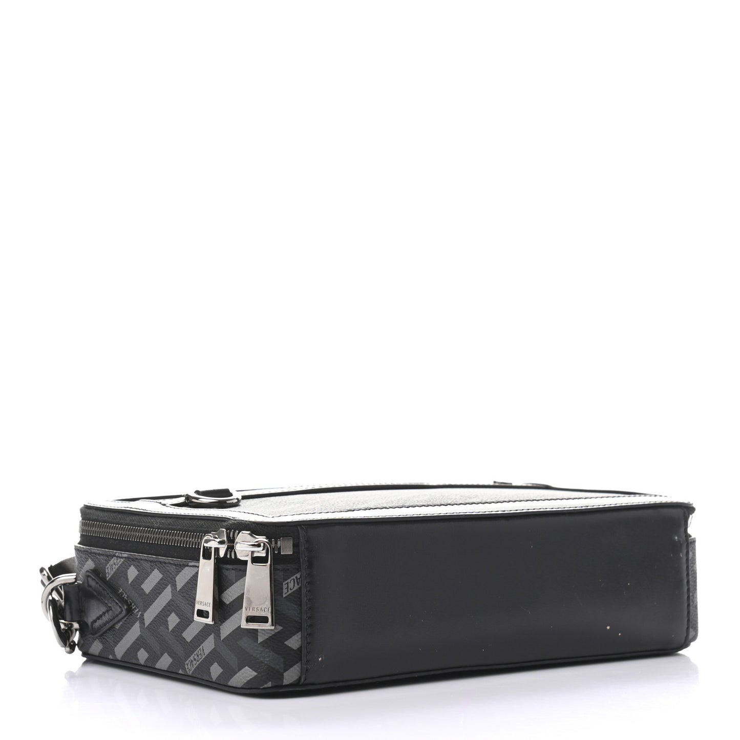Coated Canvas La Greca Signature Messenger Bag Black Gray