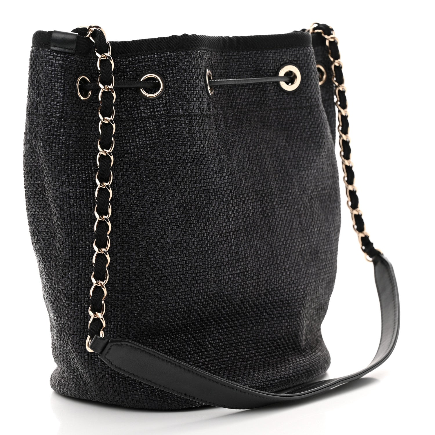 Chanel Lurex Canvas Deauville Drawstring Bag Navy Blue Gold 3 of 10