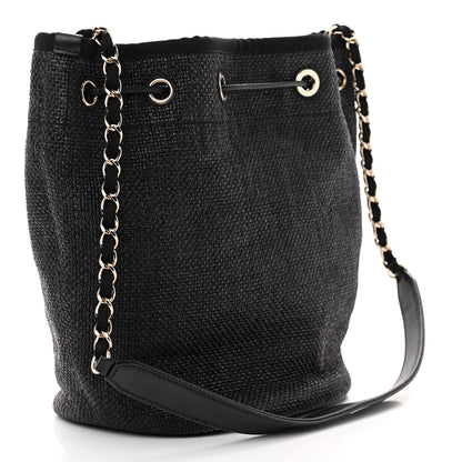 Chanel Lurex Canvas Deauville Drawstring Bag Navy Blue Gold 3 of 10