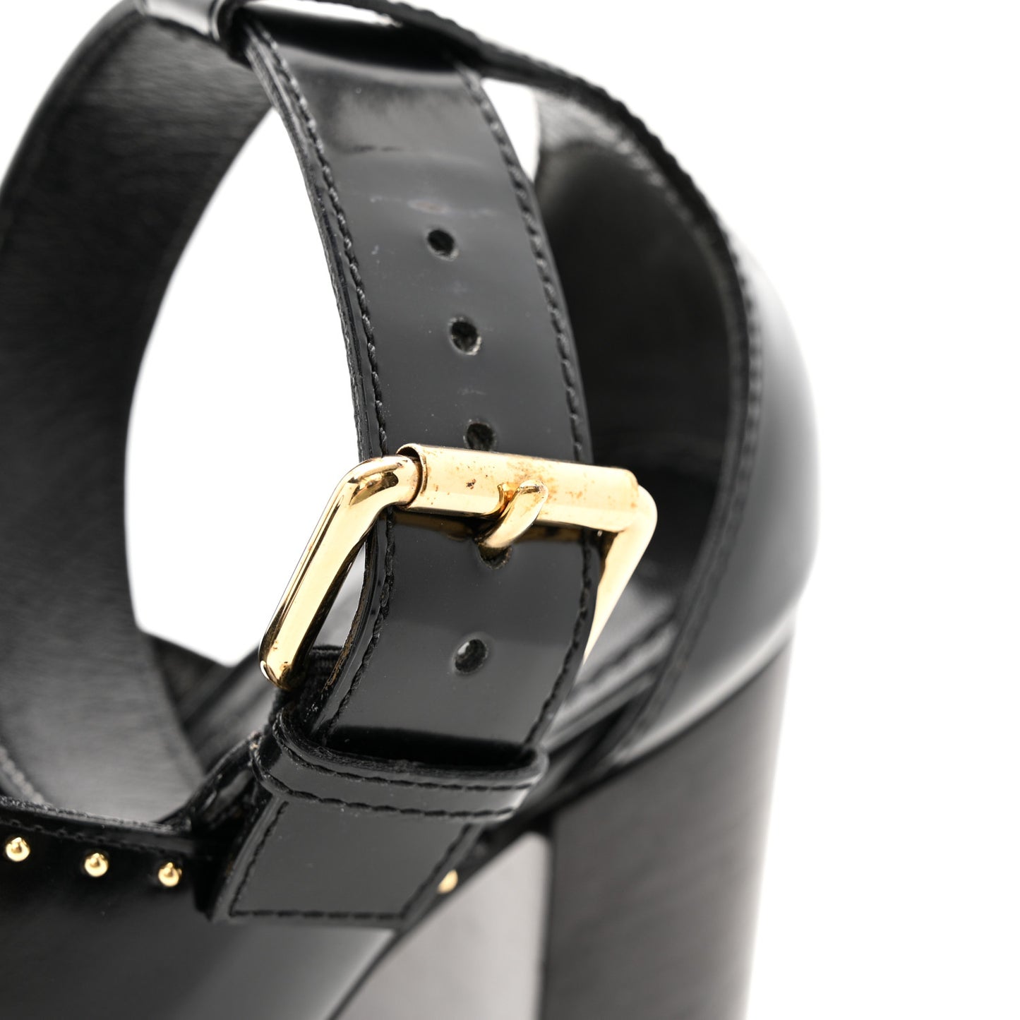 Patent Calfskin Monogram Studded Star Trail Sandal 40 Black