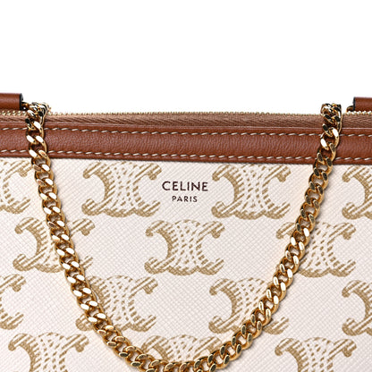Celine Lambskin Triomphe Canvas Clutch With Chain White Tan 7 of 10