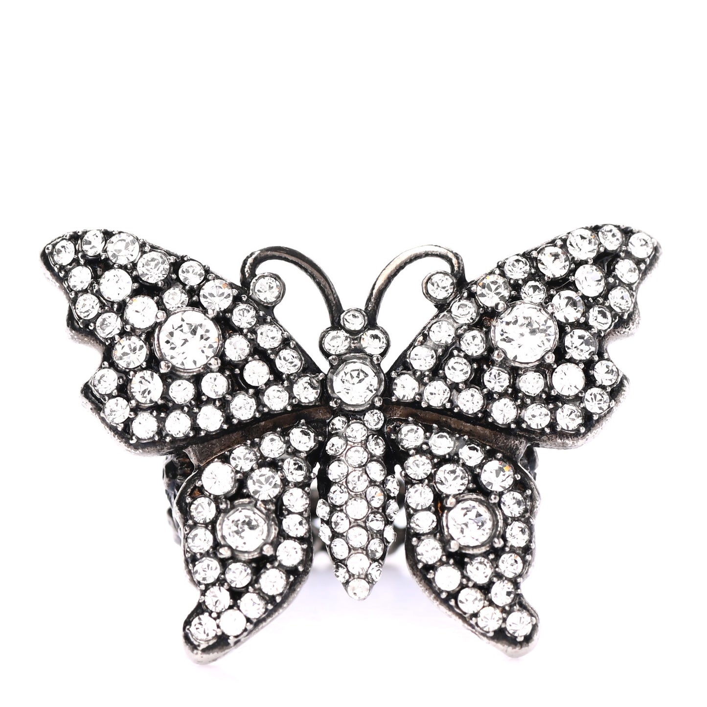 Metal Crystal Butterfly Studded Ring M Silver