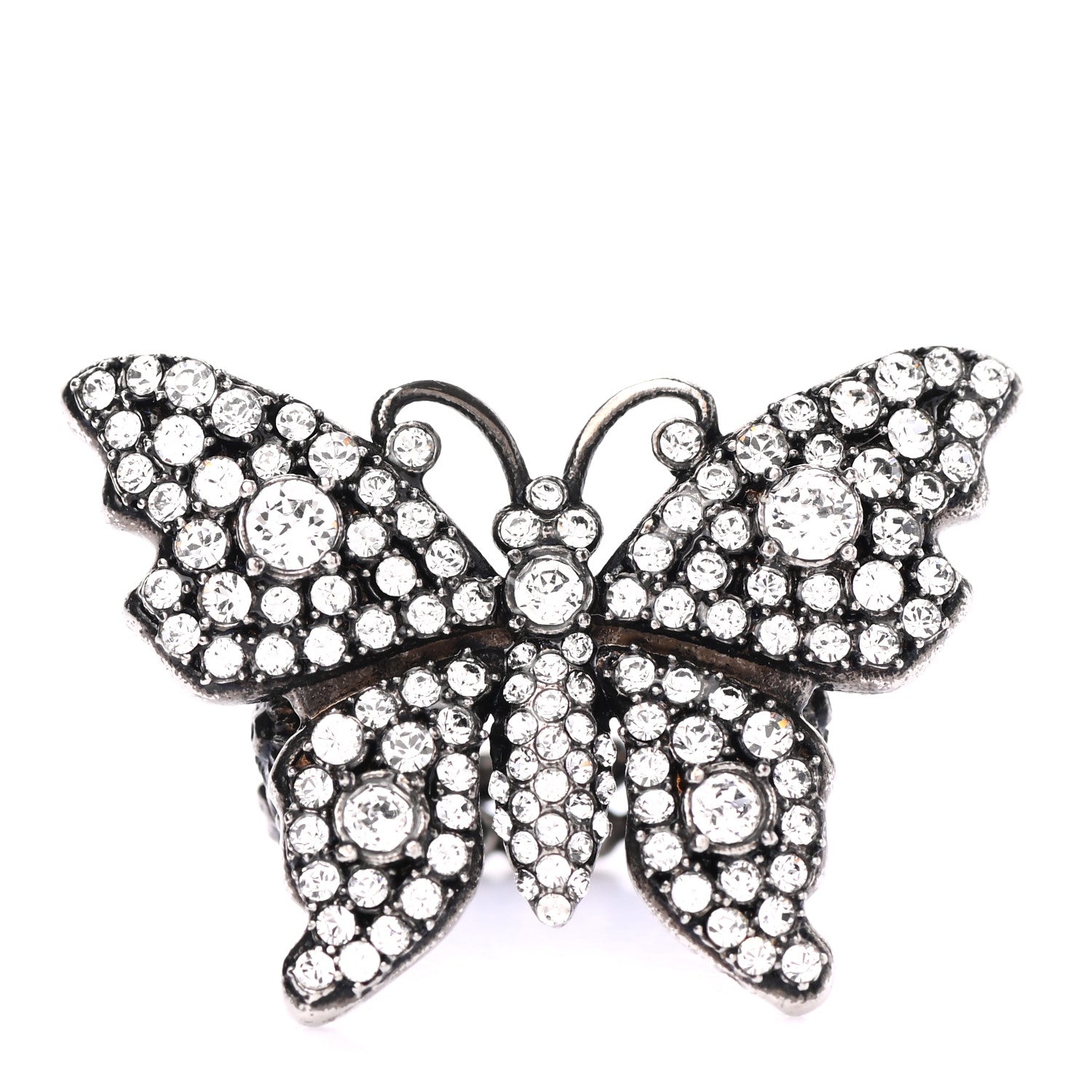 Gucci Metal Crystal Butterfly Studded Ring M Silver 1 of 4
