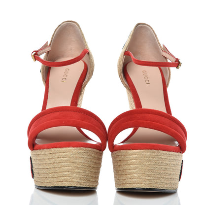 Gucci Kid Scamosciato Ophelia Espadrille Platform Wedge Sandals 37 Hibiscus Rd 2 of 9