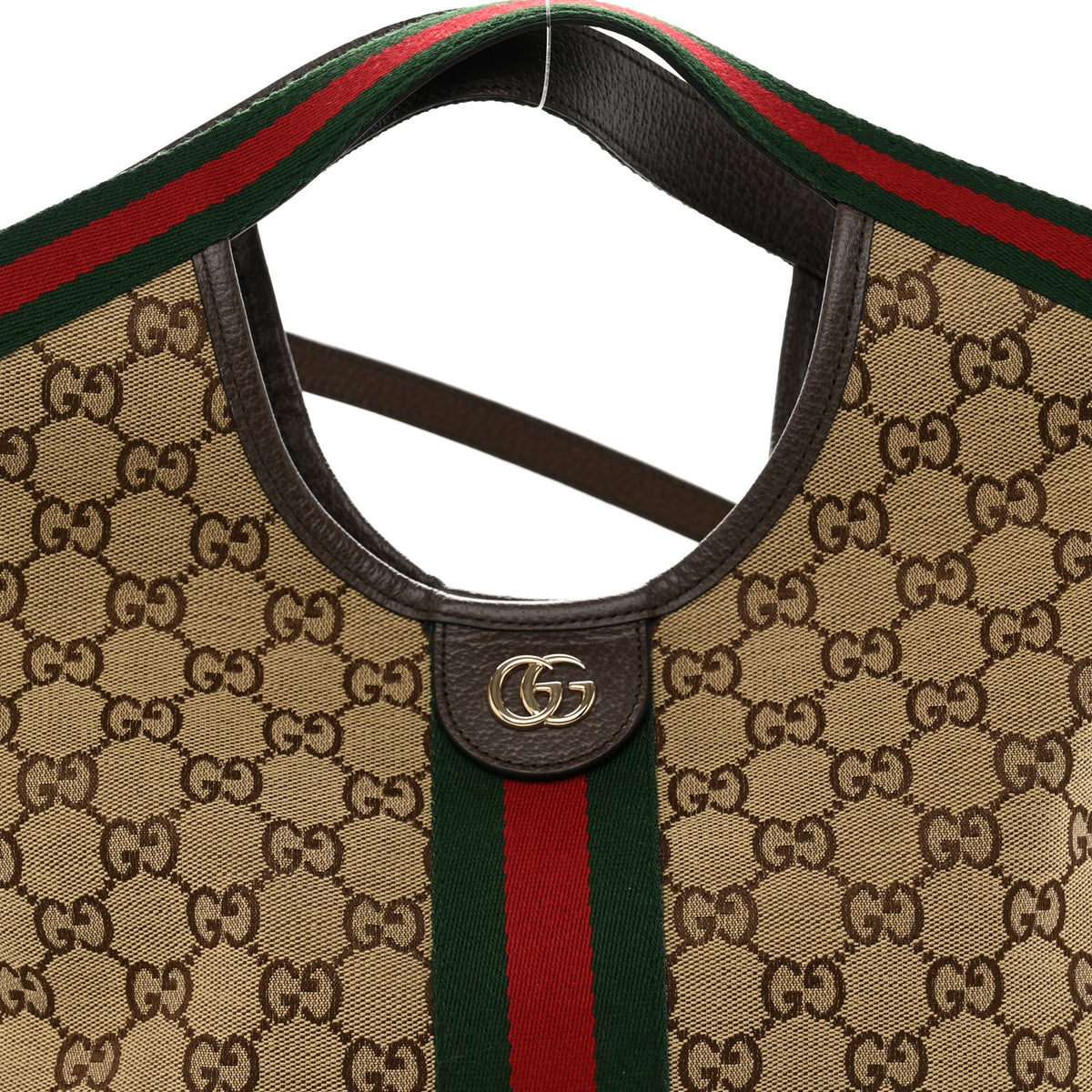 Gucci Monogram Web Small Giglio Tote Beige Dark Brown 9 of 11