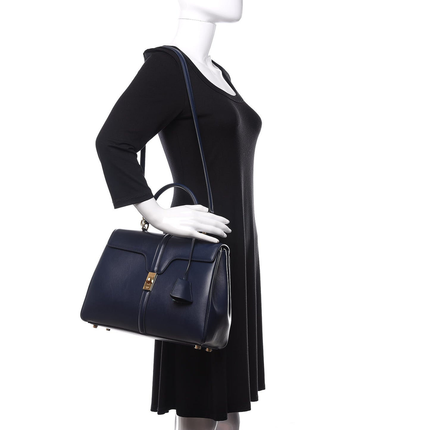 Satinated Calfskin Medium 16 Top Handle Bag Midnight