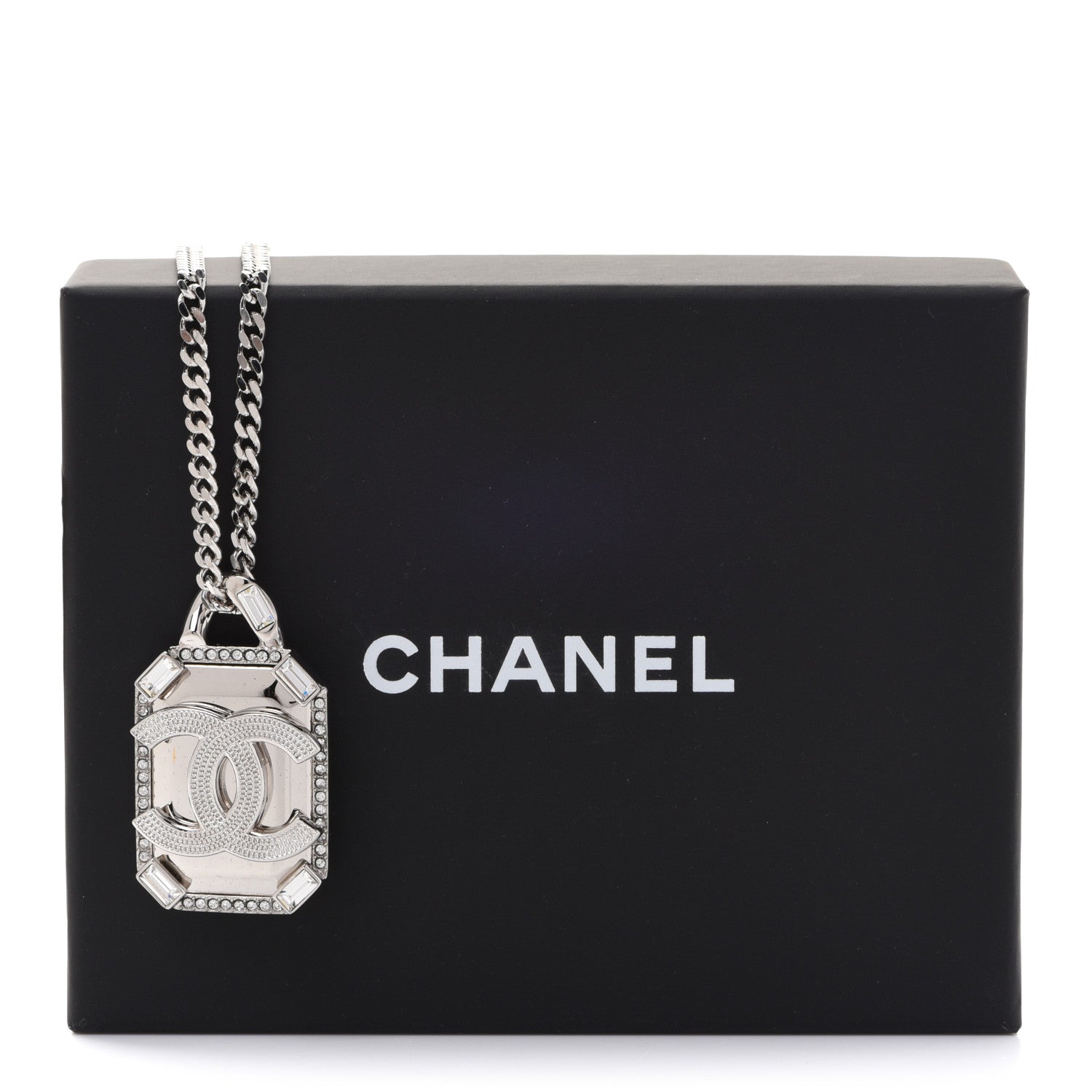 Chanel Crystal Dog Tag Chain Necklace 6 of 6