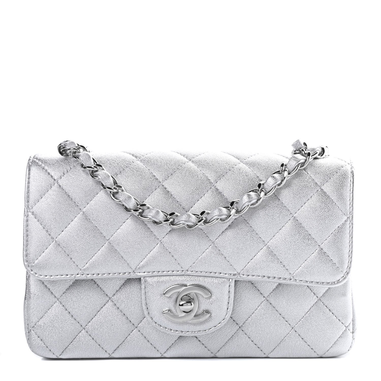 Chanel Metallic Lambskin Quilted Mini Rectangular Flap Silver 1 of 10