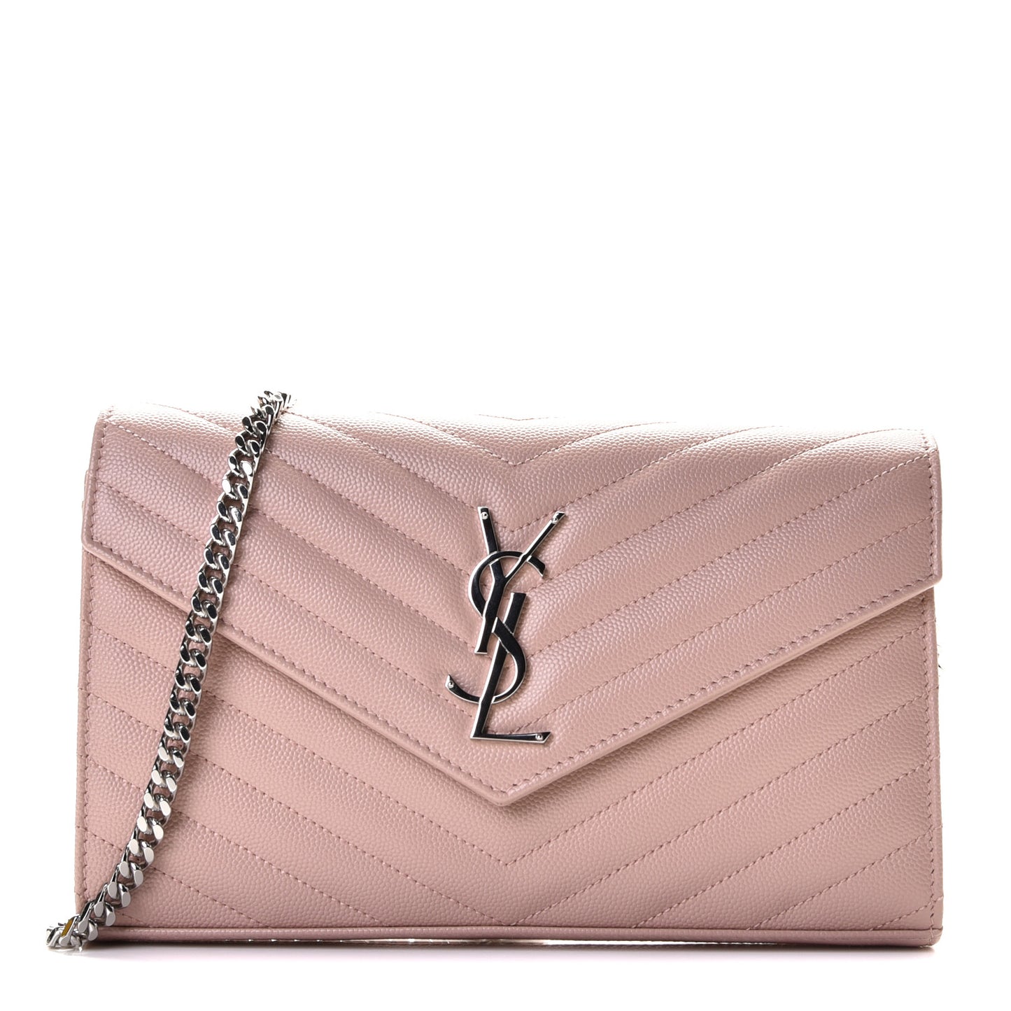 Grain De Poudre Matelasse Chevron Monogram Chain Wallet Pale Pink