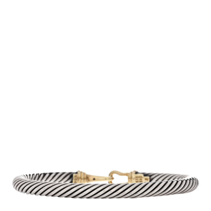 David Yurman Sterling Silver 14K Yellow Gold 5mm Cable Classic Buckle Bracelet 2 of 3