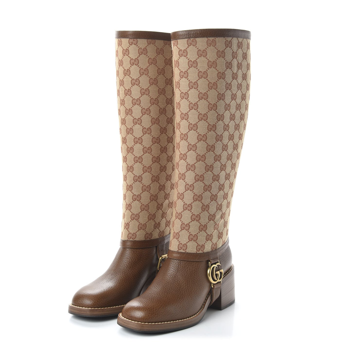 GG Monogram Calfskin Lola Tall Boots 38 Beige Ruggine Cuir