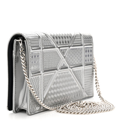 Christian Dior Metallic Patent Micro-Cannage Diorama Wallet on Chain Pouch Silver 3 of 12