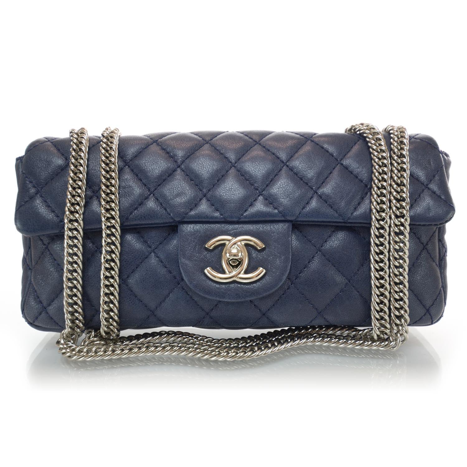 Chanel Lambskin Quilted East West Flap Bijoux Chain Navy Blue 1 of 9