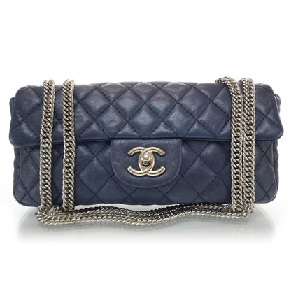 Chanel Lambskin Quilted East West Flap Bijoux Chain Navy Blue 1 of 9