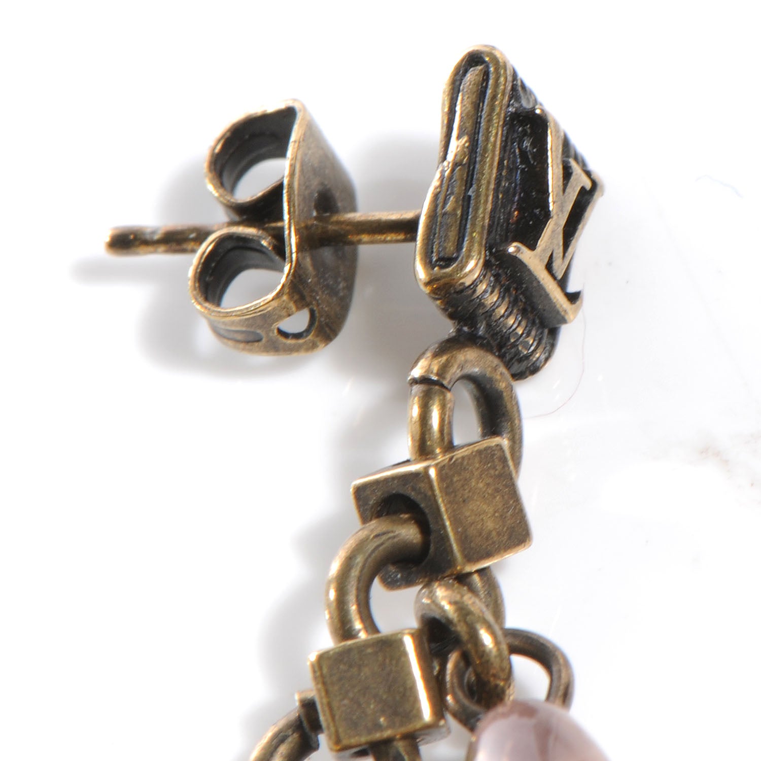 Louis Vuitton Antique Brass Monogram Heart Drop Earrings 4 of 5