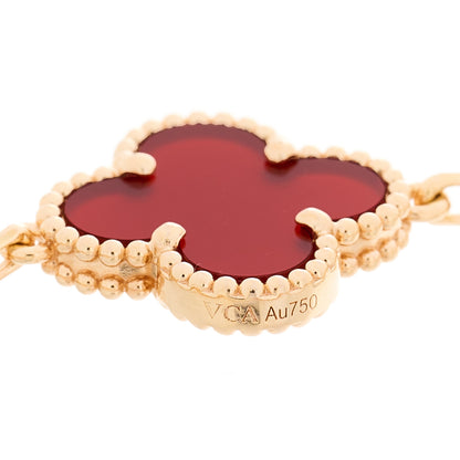 Van Cleef & Arpels 18K Rose Gold Carnelian 5 Motifs Guilloche Vintage Alhambra Bracelet 3 of 4