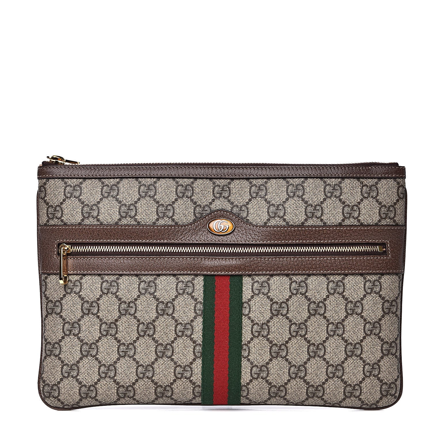 Gucci GG Supreme Monogram Large Ophidia Pouch Clutch Brown 1 of 11
