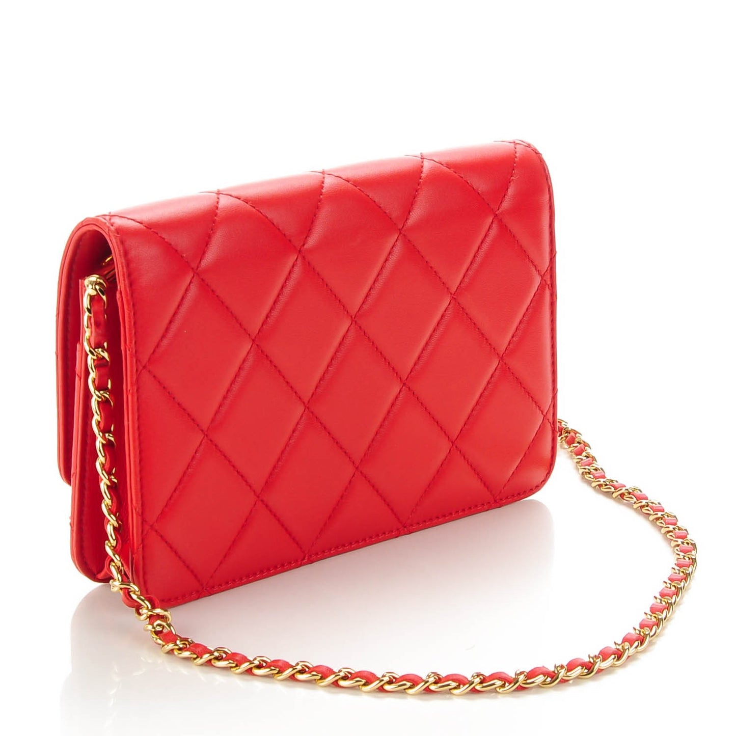 Lambskin Quilted Golden Class Wallet on Chain WOC Red