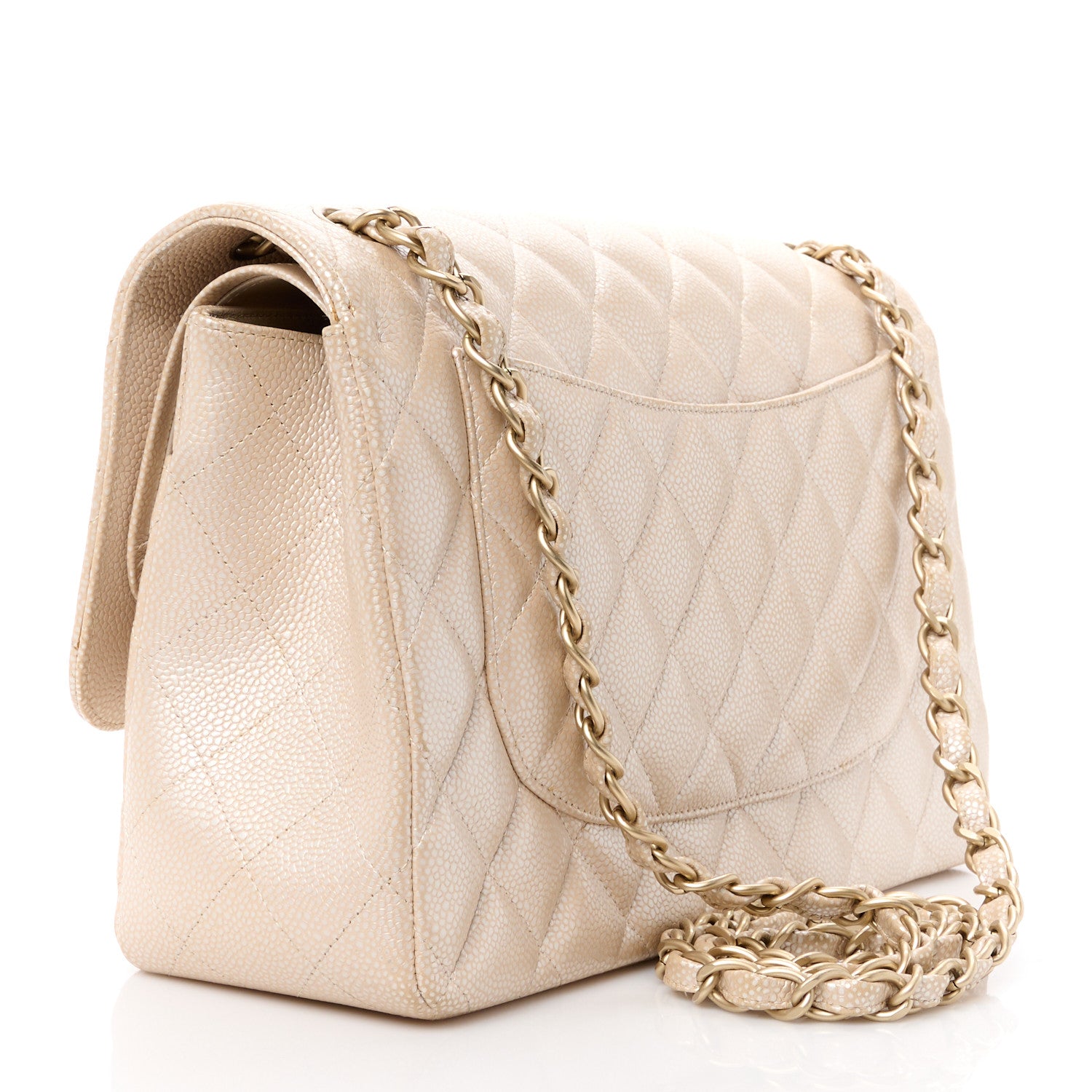 Chanel Iridescent Caviar Quilted Jumbo Double Flap Beige 3 of 13