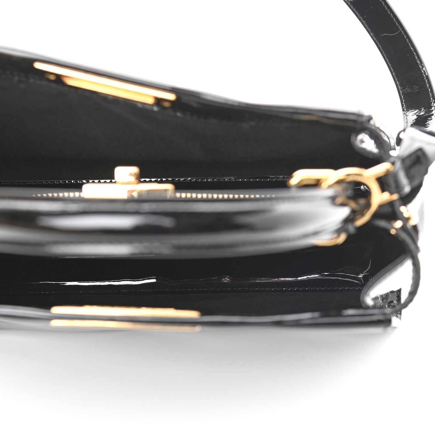 Patent Medium Peekaboo Iconic Defender Satchel Black