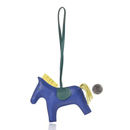 Hermes Milo Lambskin Grigri Rodeo Horse Bag Charm MM Bleu Electrique Malachite Lime 2 of 5