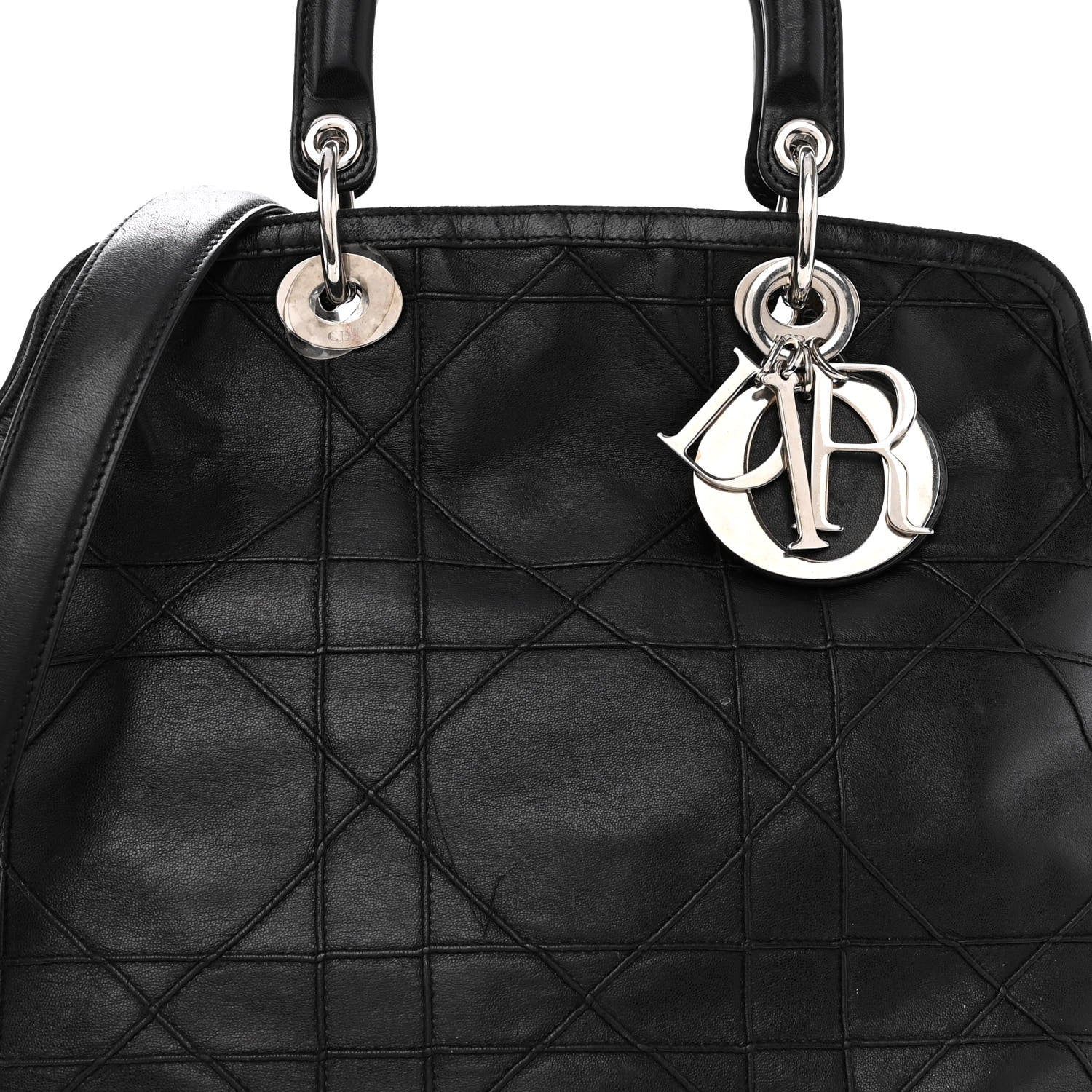Christian Dior Lambskin Cannage Medium Granville Tote Black 8 of 11