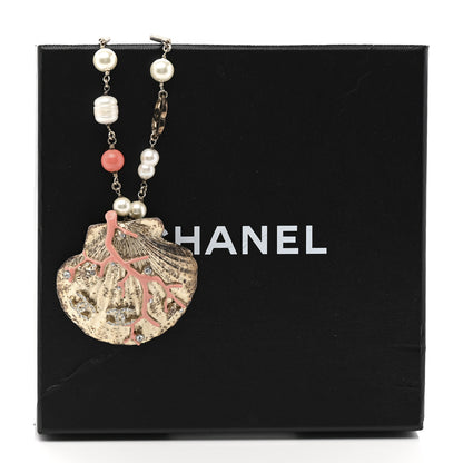 Chanel Crystal Pearl Shell Necklace Gold 6 of 6