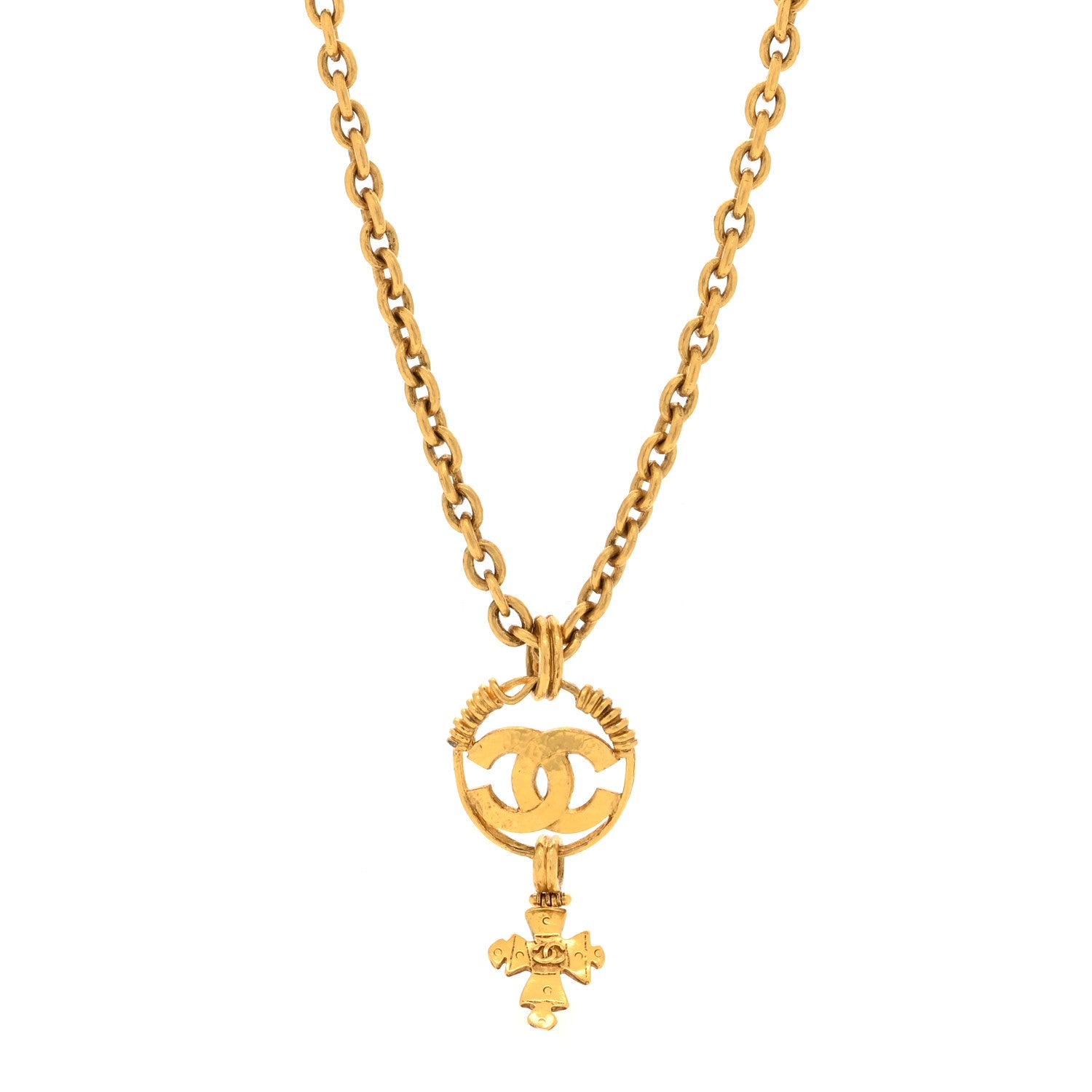 Chanel Long CC Cross Pendant Necklace Gold 1 of 4