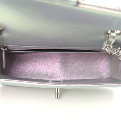 Chanel Iridescent Calfskin Quilted Mini Rectangular Flap Light Blue 5 of 9