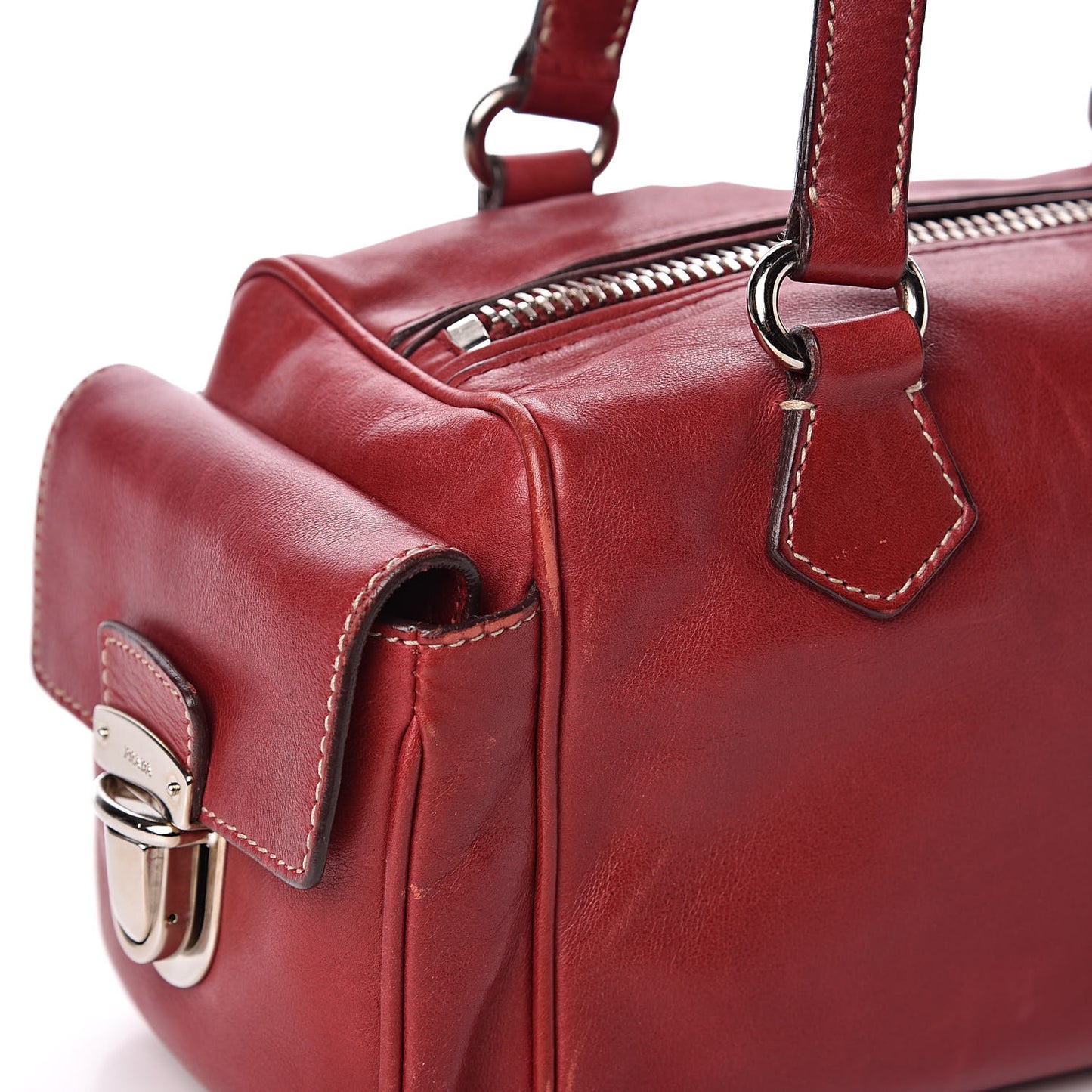 Vitello Heavy Side Pocket Shoulder Bag Cherry