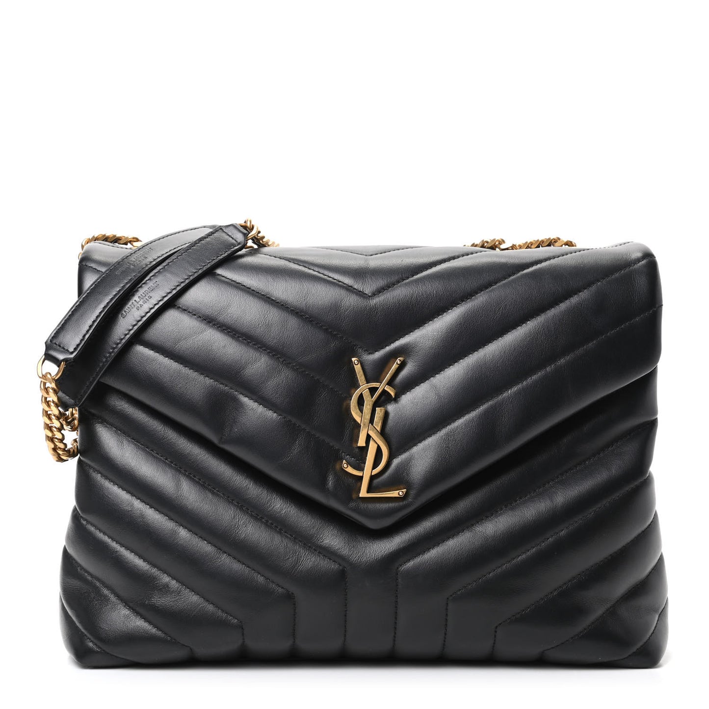 Calfskin Y Quilted Monogram Medium Loulou Chain Satchel Black