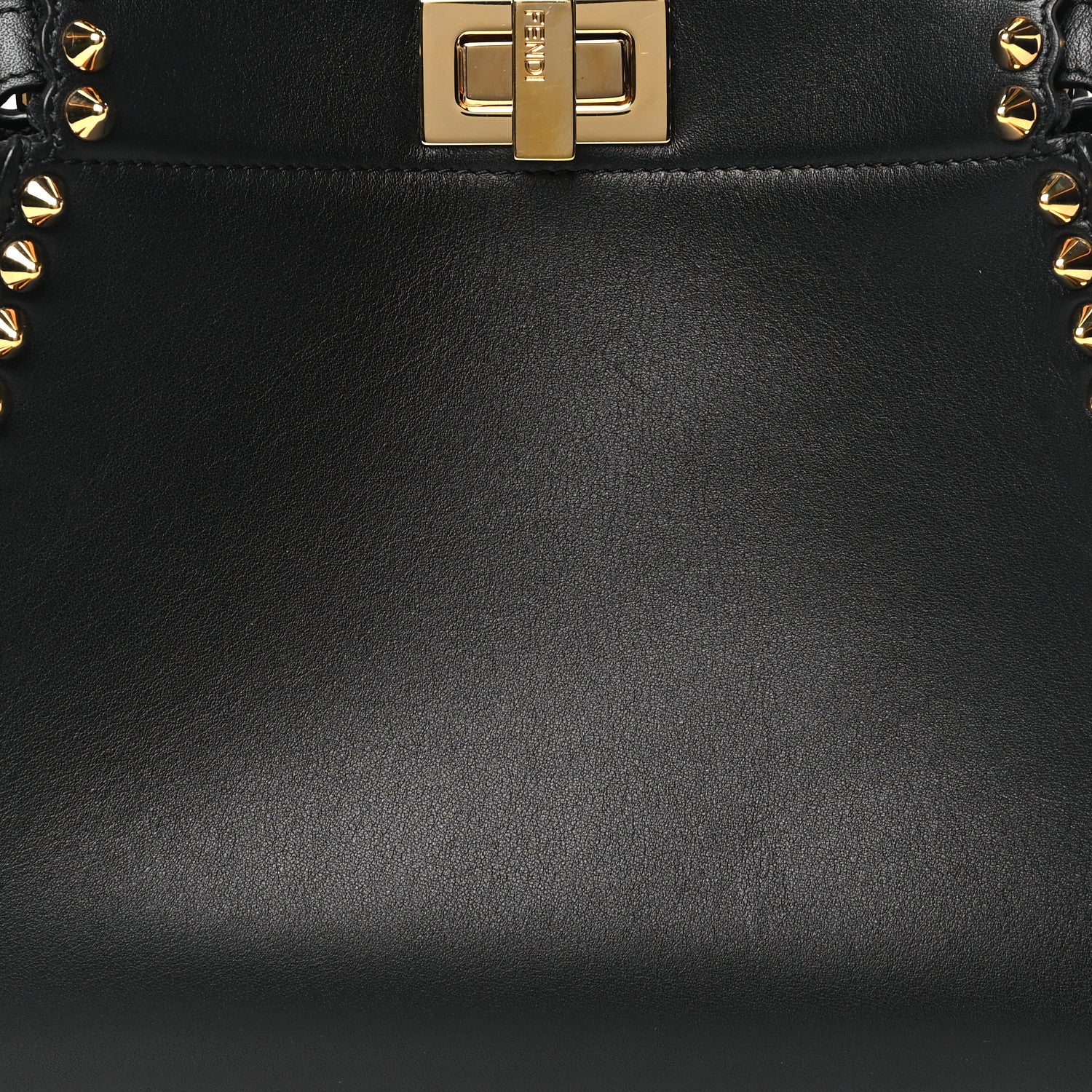 Fendi Vitello Seta Shiny Nappa Scalloped Studded Mini Peekaboo Iconic Satchel Black 9 of 11