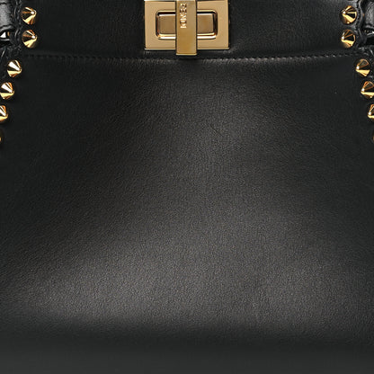 Fendi Vitello Seta Shiny Nappa Scalloped Studded Mini Peekaboo Iconic Satchel Black 9 of 11