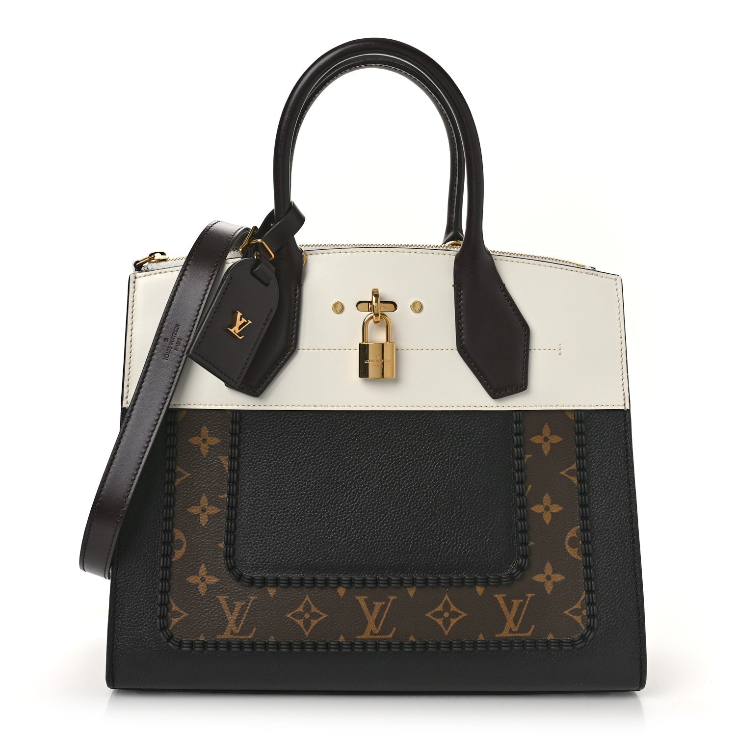 Louis Vuitton Calfskin Monogram City Steamer MM Black White 1 of 8