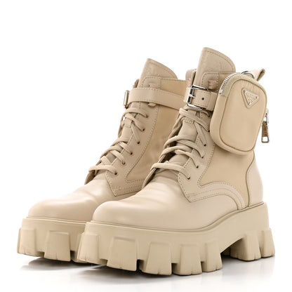 Prada Spazzolato Rois Re-Nylon Metal Triangle Logo Monolith Pouch Pocket 55mm Boots 38 Deserto 3 of 14