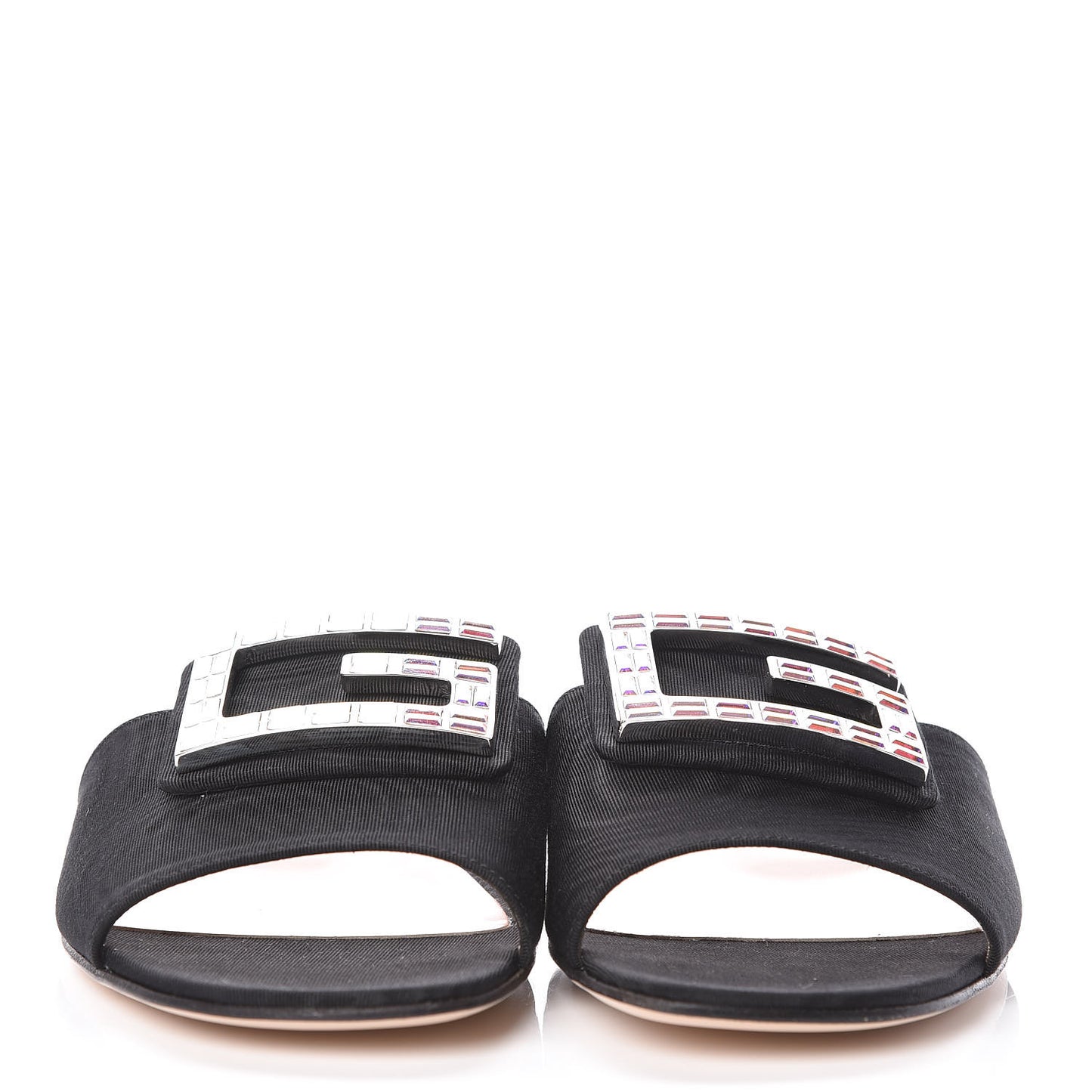 Moire Fabric Crystal Square G Madelyn Slide Sandals 38.5 Black