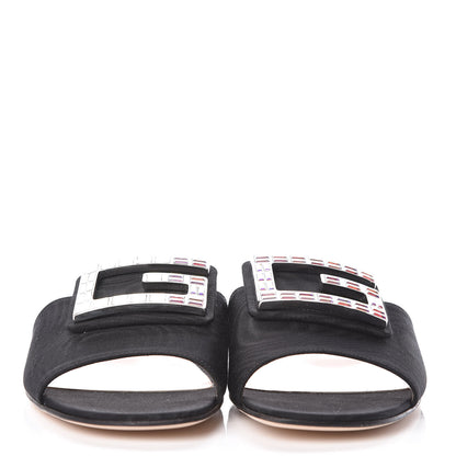 Gucci Moire Fabric Crystal Square G Madelyn Slide Sandals 38.5 Black 2 of 7
