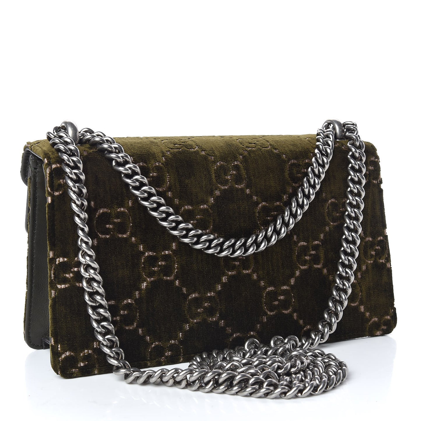 Velvet Moon Calfskin Crystal GG Monogram Small Dionysus Shoulder Bag Dark Olive Rose Gold