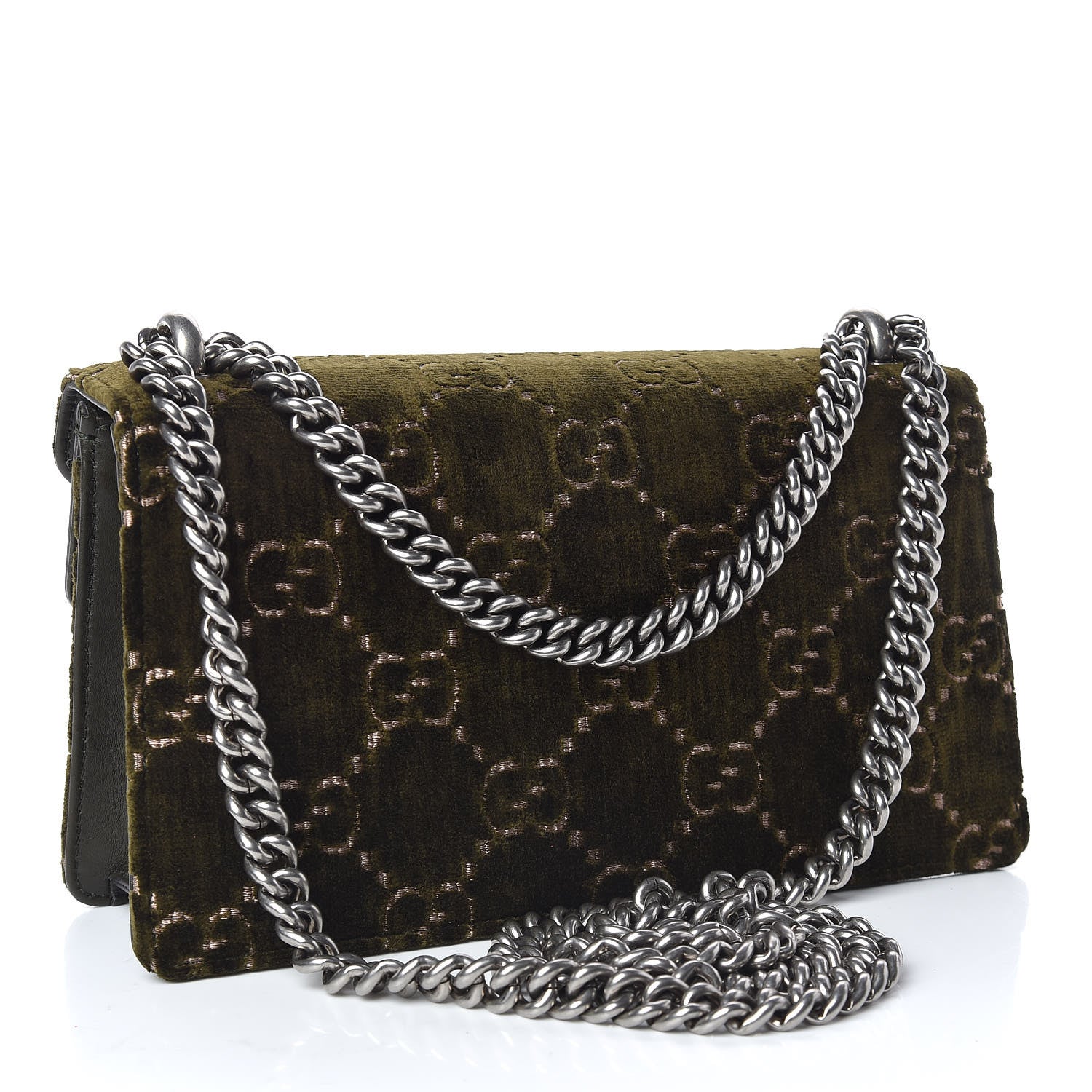 Gucci Velvet Moon Calfskin Crystal GG Monogram Small Dionysus Shoulder Bag Dark Olive Rose Gold 3 of 10