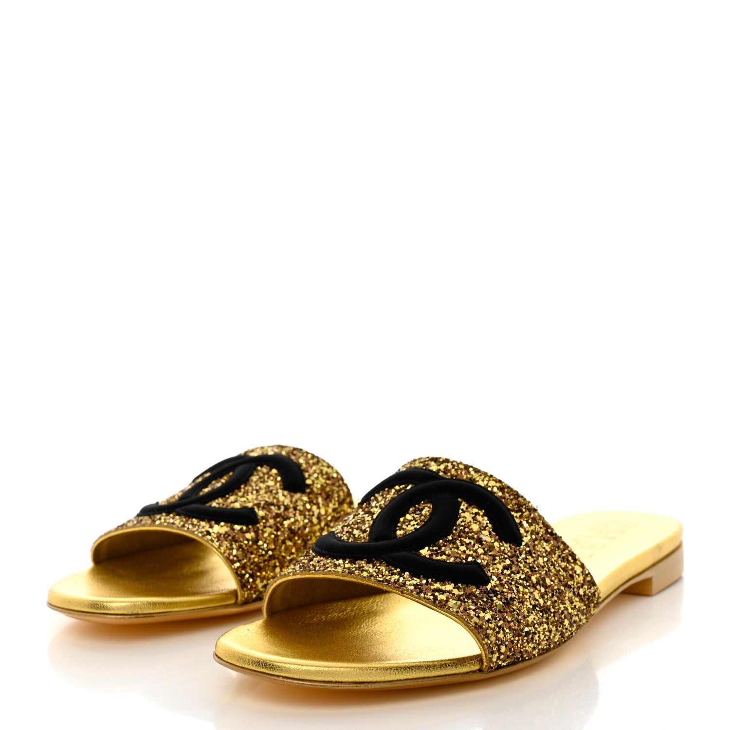 Chanel Glitter Fabric CC Mules 40 Gold Black 4 of 10
