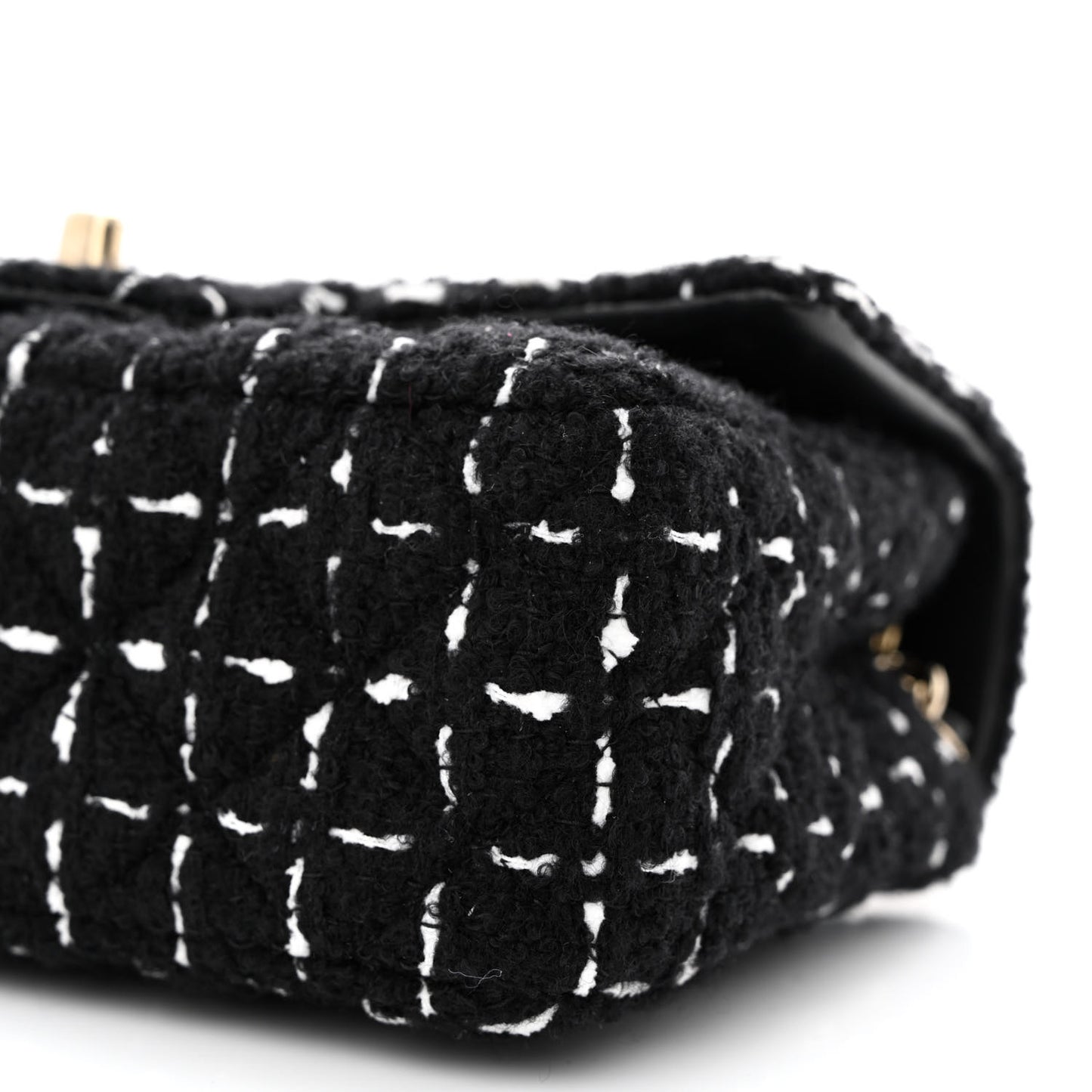 Tweed Quilted Mini Rectangular Flap Black White