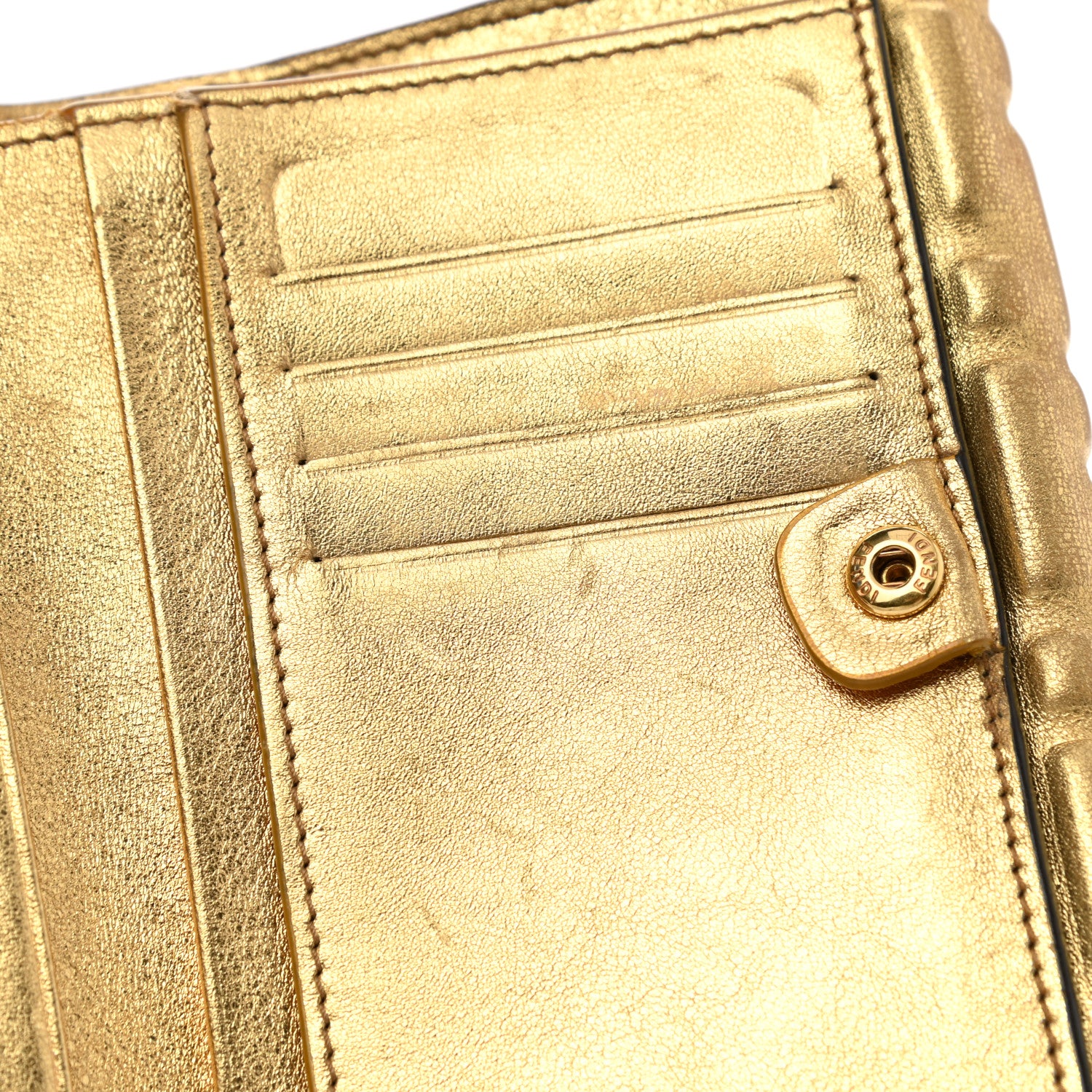 Fendi Vitello Catalan Mirror FF 1974 Embossed Medium Wallet Gold 11 of 14