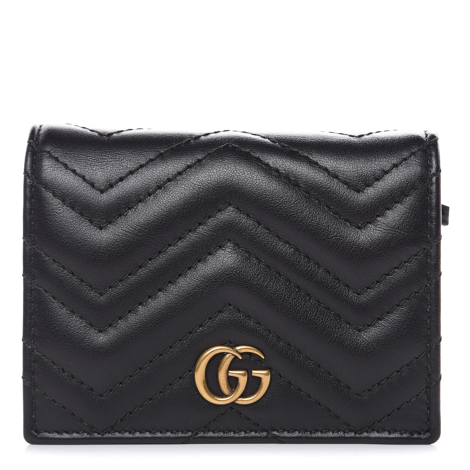 Gucci Calfskin Matelasse GG Marmont Card Case Wallet Black 1 of 8