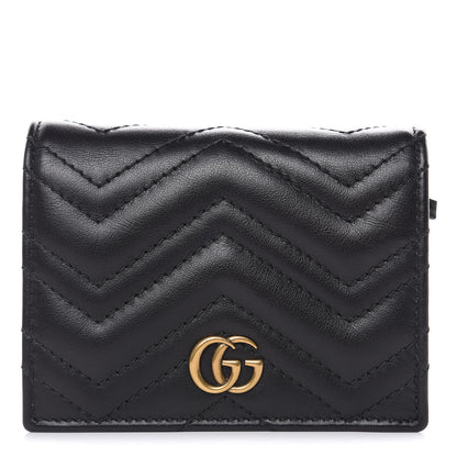 Gucci Calfskin Matelasse GG Marmont Card Case Wallet Black 1 of 8