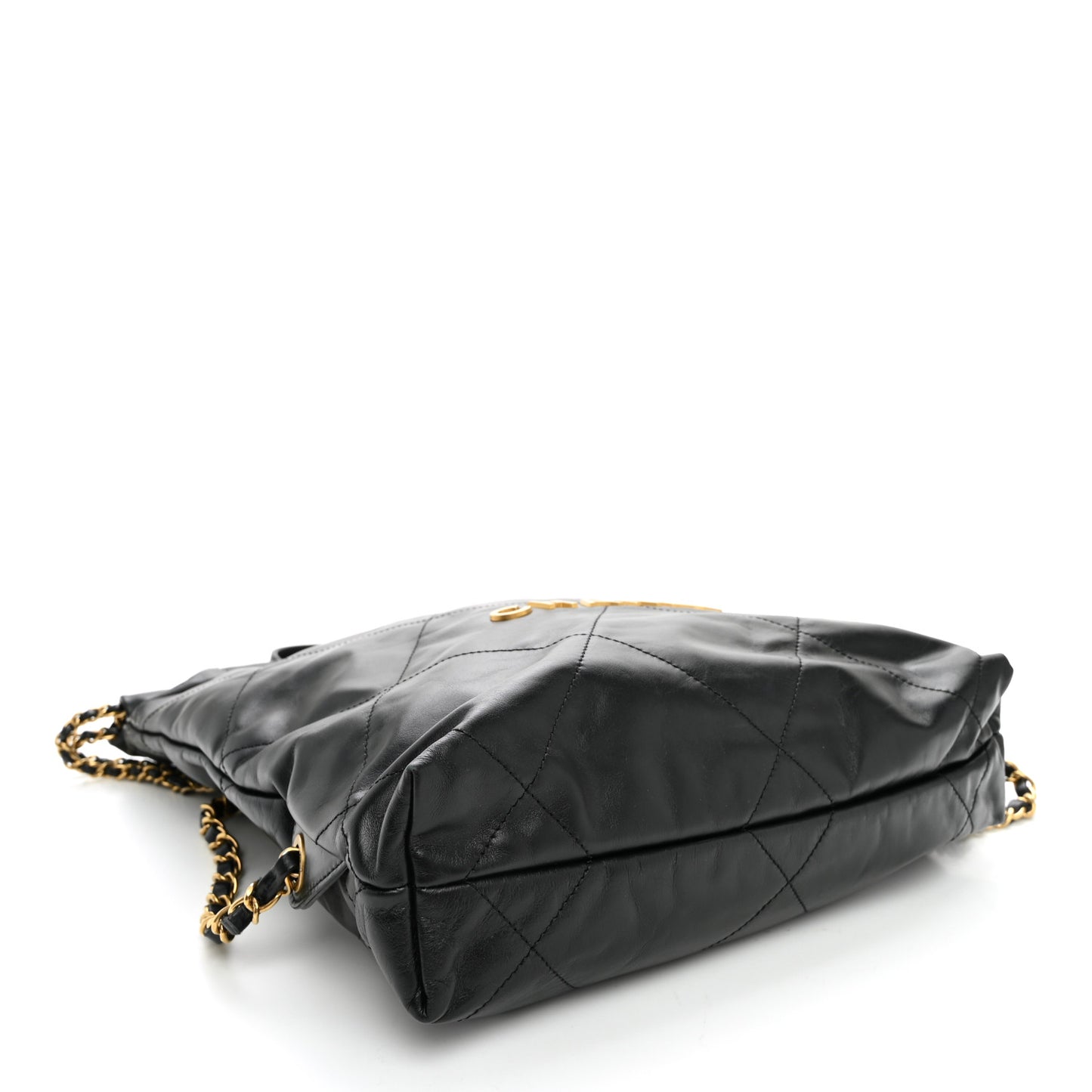 Shiny Calfskin Quilted Chanel 22 Backpack Black