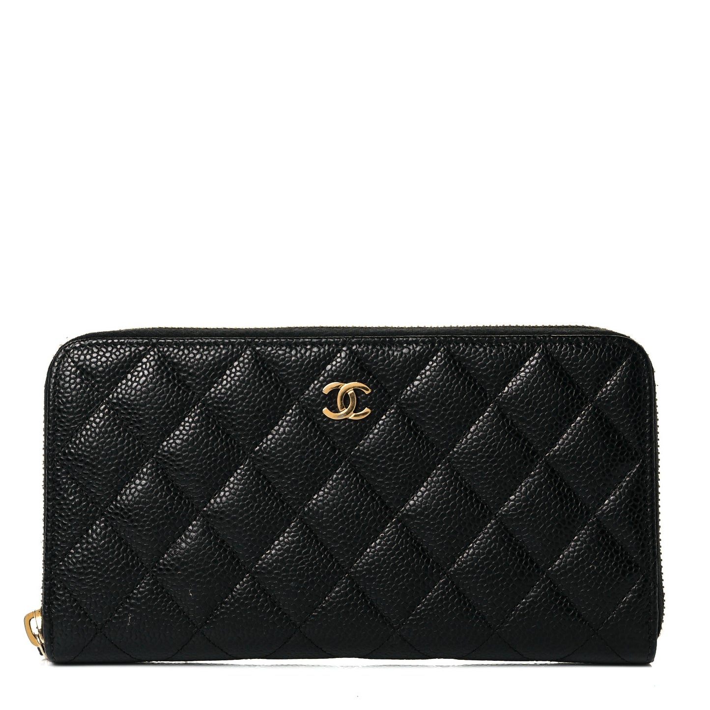 Caviar Quilted Large Gusset Zip Around Wallet Black