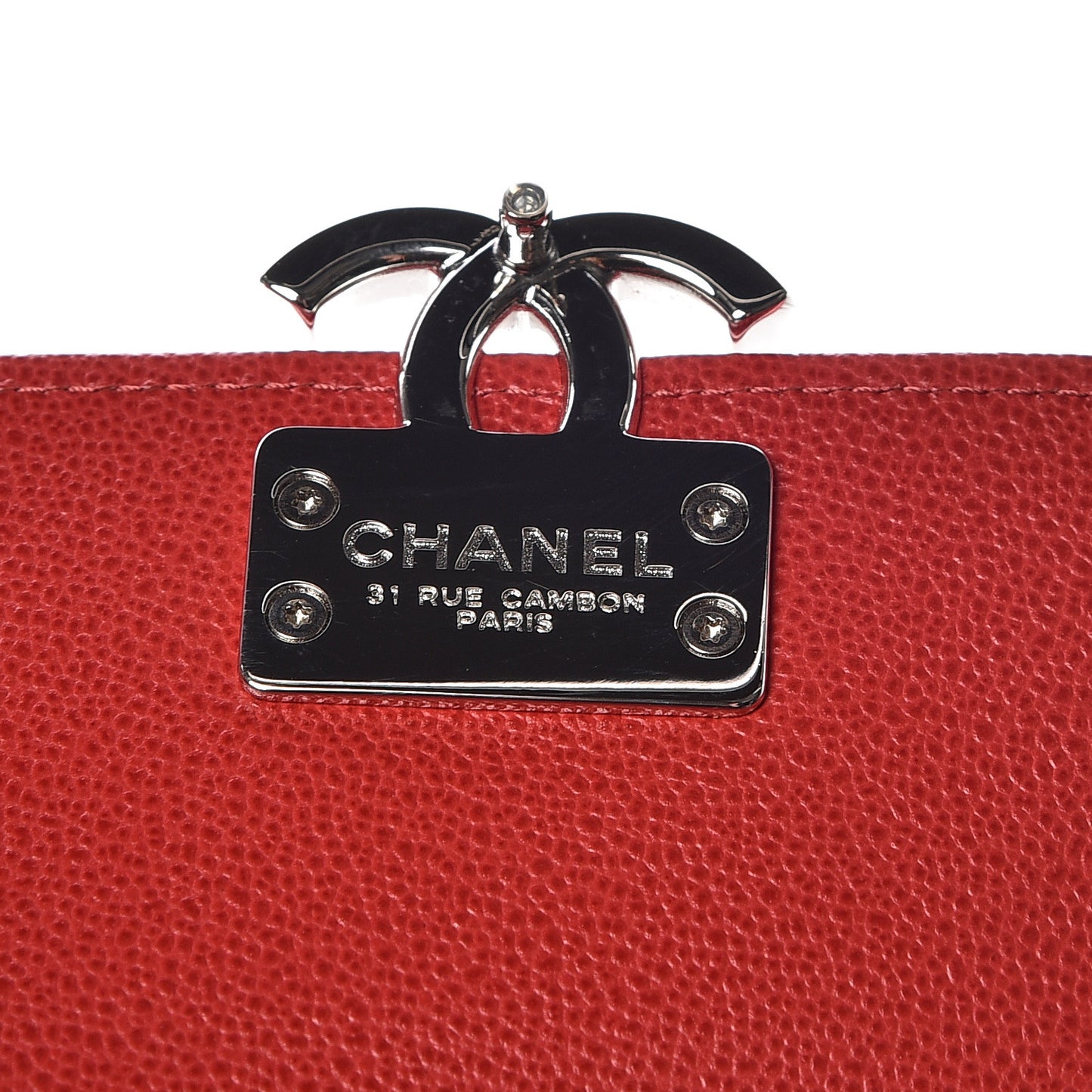 Grained Calfskin Quilted CC Box Flap Wallet Red